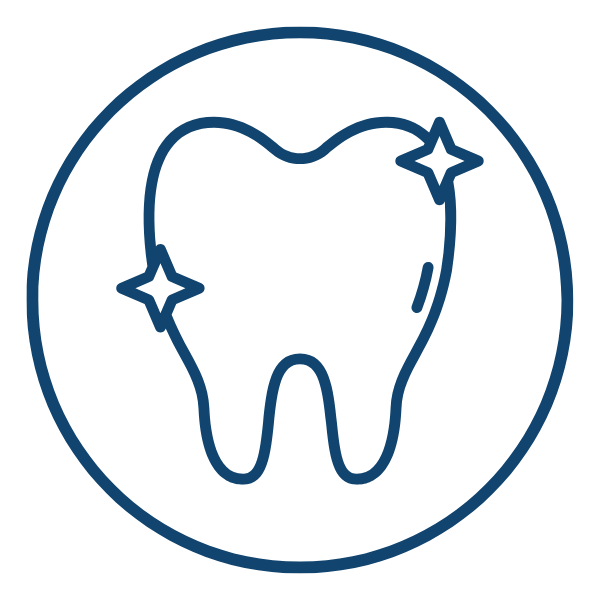 Tooth icon with sparkles, symbolizing dental care.