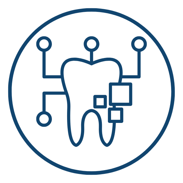 Tooth icon with connected nodes, symbolizing dental technology.
