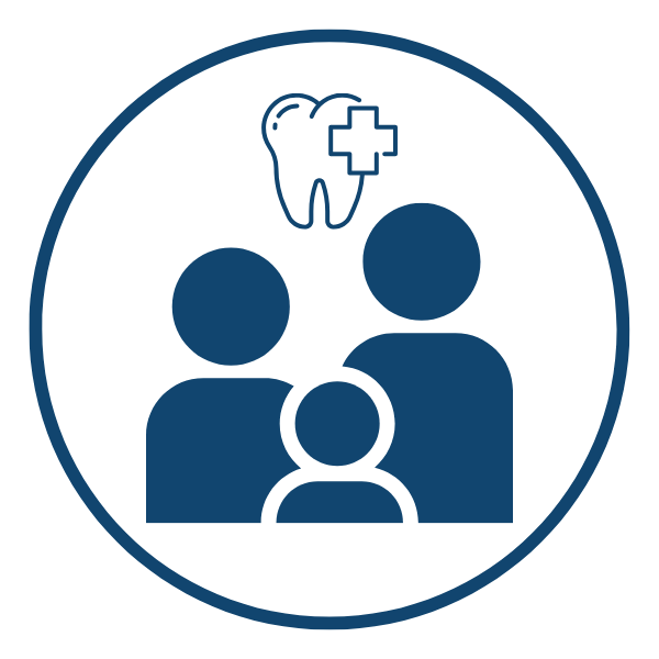 Family healthcare icon with a medical symbol above.